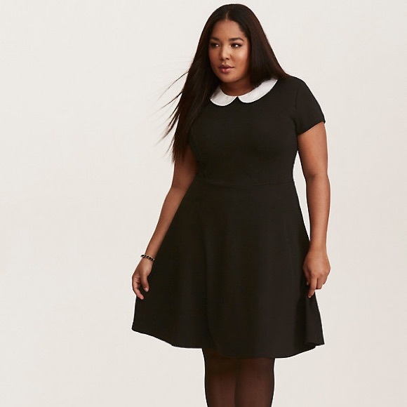 black skater dress with white collar